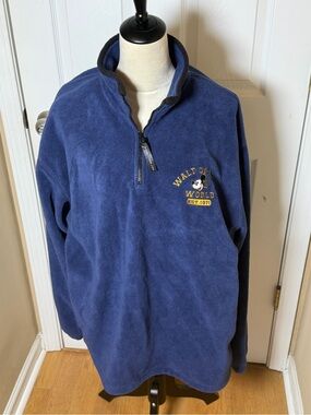Vintage Disney Men’s Navy Blue Half-Zip Fleece with Walt Disney World Embroidery